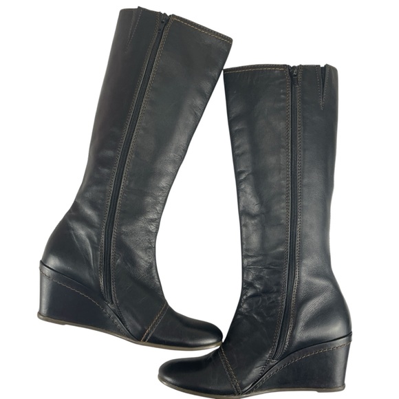 Fly London Tall Leather Wedge Heel Zip Up Boots Size 39 - Picture 3 of 13